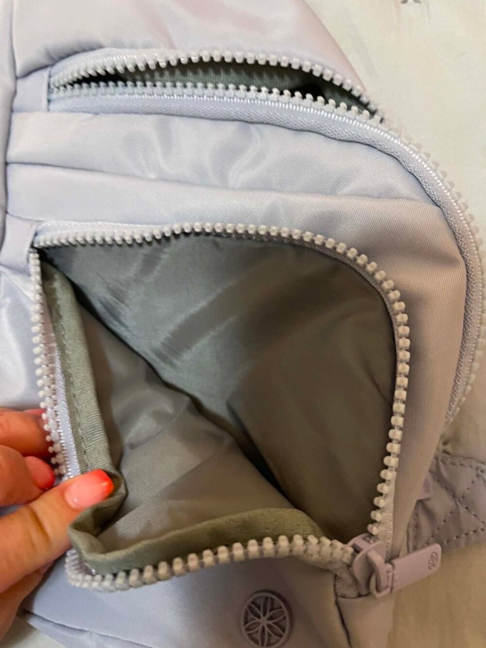 Gaiam Sling Bag | Light Blue Gray | Adjustable Crossbody | Gym Travel - Picture 6 of 10